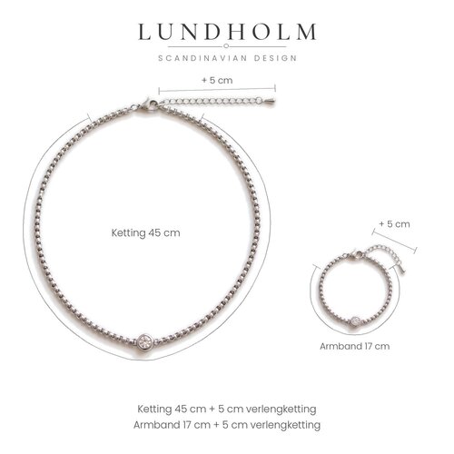 Lundholm Anah – Zirkonia Sieradenset met Ketting en Armband – Zilverkleurig Lundholm Anah – Zirkonia Sieradenset met Ketting en Armband – Zilverkleurig