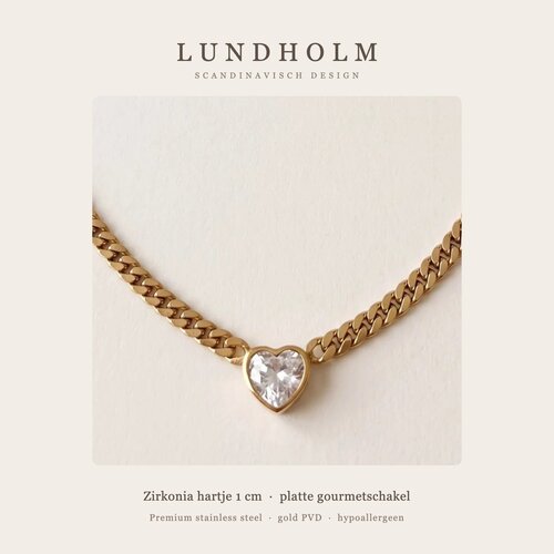 Lundholm Jonna – Curb Chain with Cubic Zirconia Heart – Gold-Tone Lundholm Jonna – Curb Chain with Cubic Zirconia Heart – Gold-Tone
