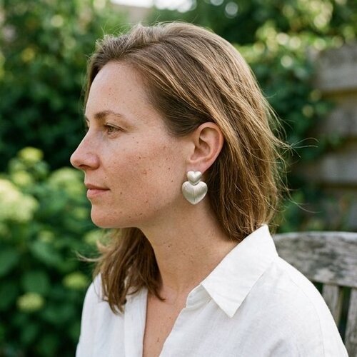 Lundholm Wilma – Large Double Heart Earrings – Silver-Tone Lundholm Wilma – Large Double Heart Earrings – Silver-Tone