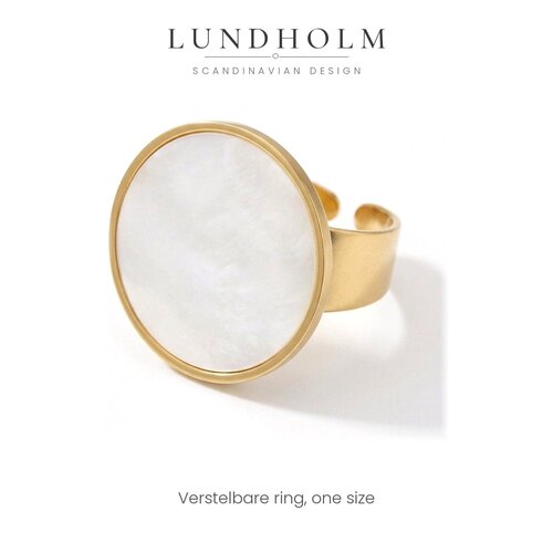 Lundholm Philippa – Statement Ring with White Mother-of-Pearl – Gold-Tone Lundholm Philippa – Statement Ring with White Mother-of-Pearl – Gold-Tone