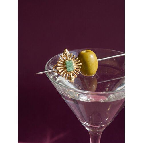 Lundholm Octavia – Vintage Sun Ring with Green Natural Stone – Gold-Tone