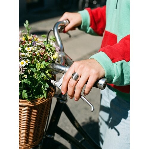 Lundholm Vanja – Chunky Dome Ring with Wave Relief – Silver-Tone Lundholm Vanja – Chunky Dome Ring with Wave Relief – Silver-Tone