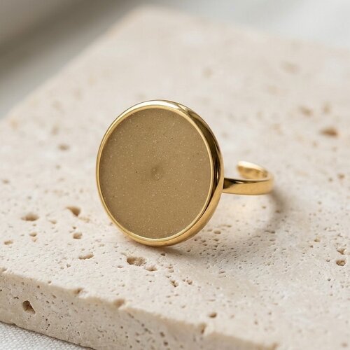 Lundholm Tamsin – Statement Ring met Ronde Platte Steen – Goudkleurig