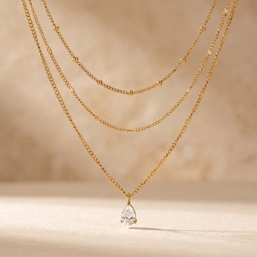 Lundholm Lucille – Drielaagse Ketting met Zirkonia – Goudkleurig Lundholm Lucille – Drielaagse Ketting met Zirkonia – Goudkleurig