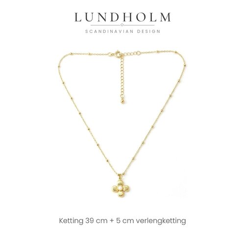 Lundholm Imogen – Necklace with Flower and Faux Pearl – Gold-Tone Lundholm Imogen – Necklace with Flower and Faux Pearl – Gold-Tone