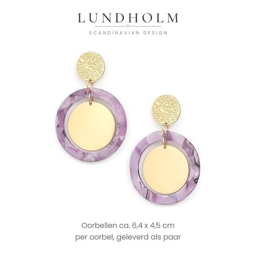 Lundholm Marlene – Statement Oorhangers met Lila Ring – Goudkleurig Lundholm Marlene – Statement Oorhangers met Lila Ring – Goudkleurig