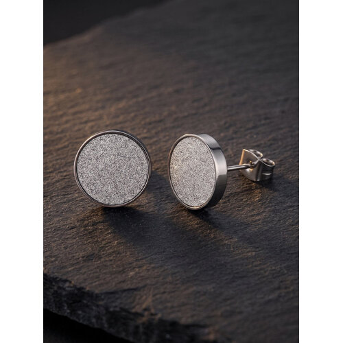 Lundholm Storm – Men's Matte Round Stud Earrings 8 mm – Silver-Tone