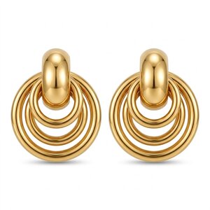 Lundholm Aura – Door Knocker Earrings with 4 Rings – Gold-Tone Lundholm Aura – Door Knocker Earrings with 4 Rings – Gold-Tone