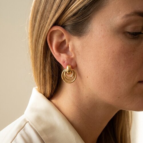 Lundholm Aura – Door Knocker Earrings with 4 Rings – Gold-Tone Lundholm Aura – Door Knocker Earrings with 4 Rings – Gold-Tone