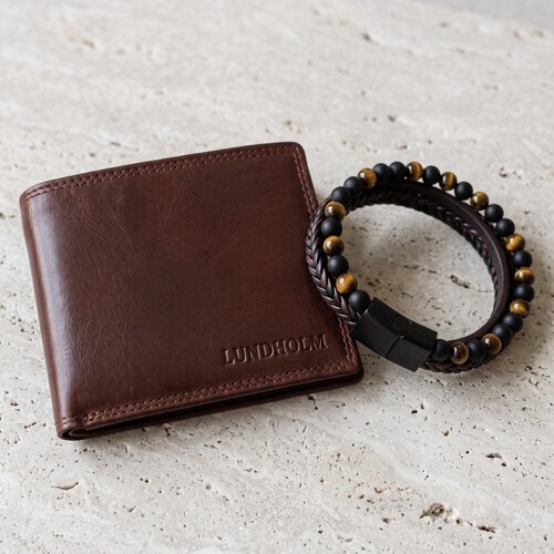 Lundholm Men's Gift Set – Oslo Wallet & Björn Bracelet Tiger's Eye – Brown Lundholm Men's Gift Set – Oslo Wallet & Björn Bracelet Tiger's Eye – Brown