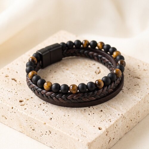 Lundholm Men's Gift Set – Örebro Card Holder & Björn Bracelet Tiger's Eye – Brown Lundholm Men's Gift Set – Örebro Card Holder & Björn Bracelet Tiger's Eye – Brown