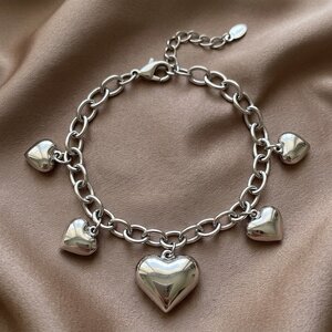 Lundholm Harriet – Link Bracelet with Puffy Hearts – Silver-Tone Lundholm Harriet – Link Bracelet with Puffy Hearts – Silver-Tone