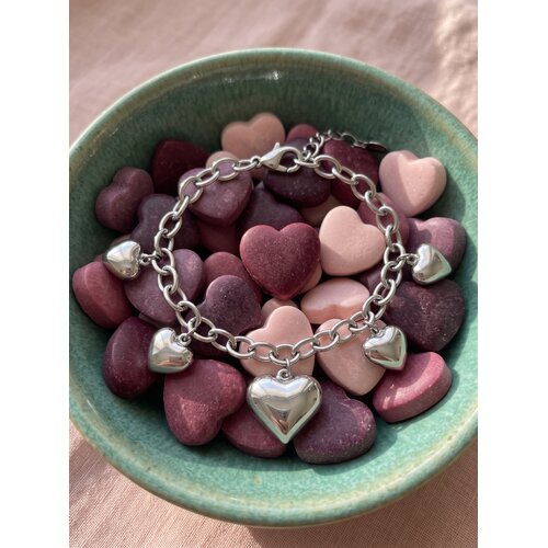 Lundholm Harriet – Link Bracelet with Puffy Hearts – Silver-Tone
