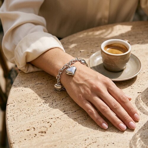 Lundholm Harriet – Link Bracelet with Puffy Hearts – Silver-Tone