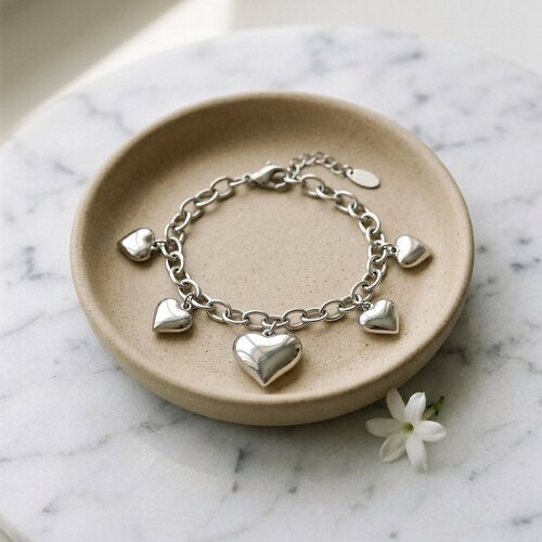 Lundholm Harriet – Link Bracelet with Puffy Hearts – Silver-Tone