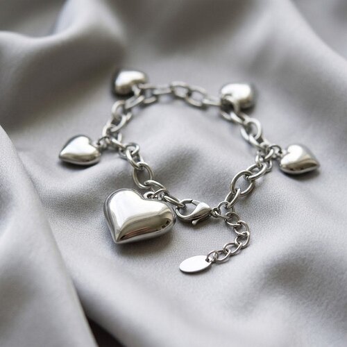 Lundholm Harriet – Link Bracelet with Puffy Hearts – Silver-Tone
