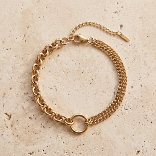 Lundholm Madeleine – Chunky Schakelarmband met Ring – Goudkleurig Lundholm Madeleine – Chunky Schakelarmband met Ring – Goudkleurig