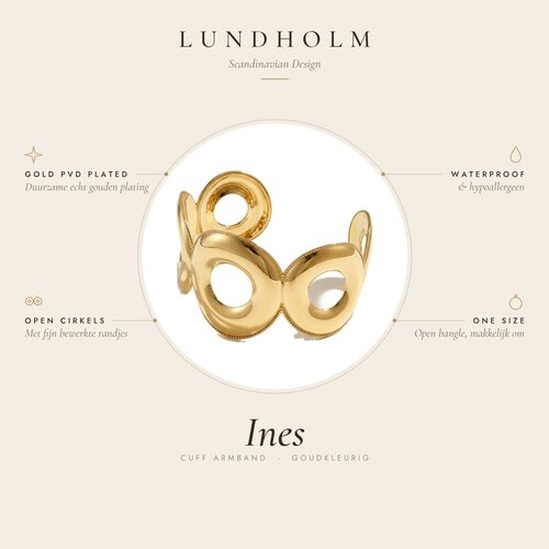 Lundholm Ines – Brede Statement Cuff met Open Cirkels – Goudkleurig Lundholm Ines – Brede Statement Cuff met Open Cirkels – Goudkleurig