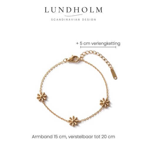 Lundholm Smilla – Schakelarmband met Madeliefjes – Goudkleurig Lundholm Smilla – Schakelarmband met Madeliefjes – Goudkleurig