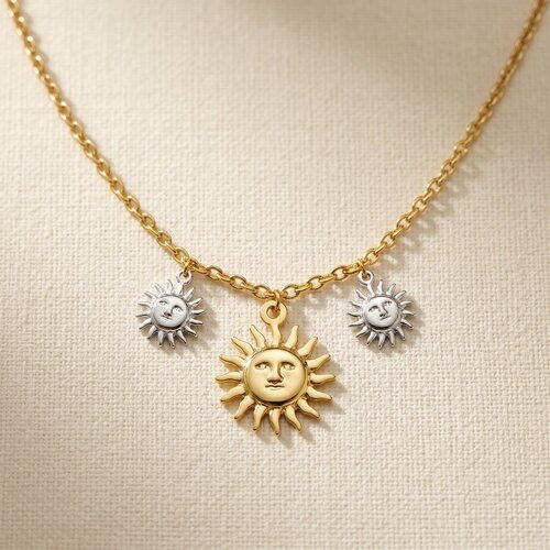 Lundholm Helia – Bedelketting met Drie Zonnetjes – Goud- en Zilverkleurig