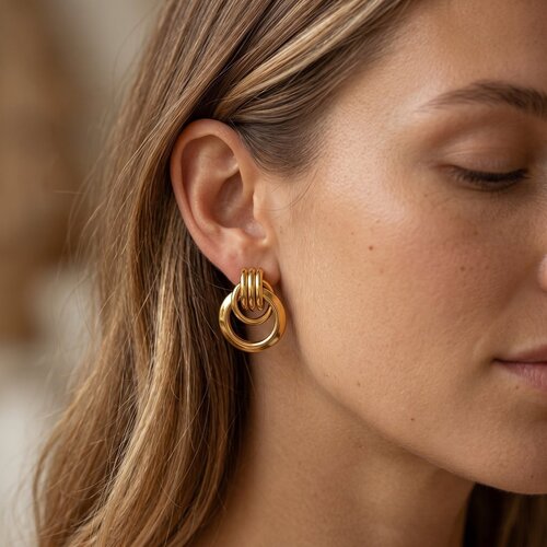 Lundholm Blair – Layered Statement Stud Earrings 2.8 cm – Gold-Tone Lundholm Blair – Layered Statement Stud Earrings 2.8 cm – Gold-Tone