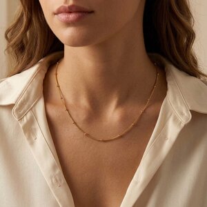 Lundholm Mette – Box Chain Necklace with Beads – Gold-Tone