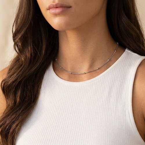 Lundholm Mette – Box Chain Necklace with Beads – Silver-Tone Lundholm Mette – Box Chain Necklace with Beads – Silver-Tone