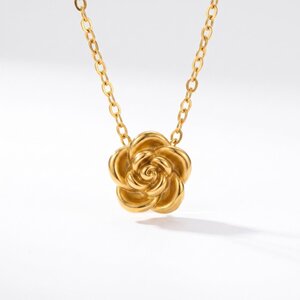 Lundholm Roos – Necklace with Rose Pendant – Gold-Tone