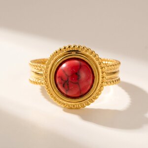 Lundholm Ronja – Ornate Ring with Natural Stone – Red