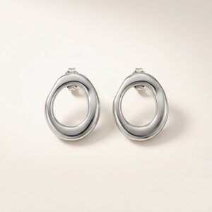 Lundholm Oona – Organic Open Oval Stud Earrings – Silver-Tone