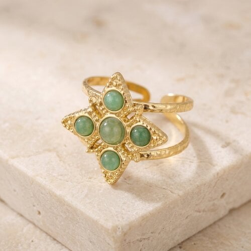 Lundholm Riley – Statement Ring met Groene Natuursteen 2 cm – Goudkleurig