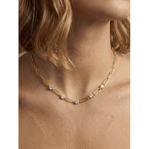 Lundholm Layla – Paperclip Chain Necklace with Cubic Zirconia – Gold-Tone Lundholm Layla – Paperclip Chain Necklace with Cubic Zirconia – Gold-Tone