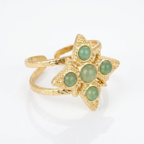 Lundholm Riley – Statement Ring with Green Natural Stone 2 cm – Gold-Tone Lundholm Riley – Statement Ring with Green Natural Stone 2 cm – Gold-Tone