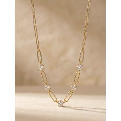 Lundholm Layla – Paperclip Chain Necklace with Cubic Zirconia – Gold-Tone Lundholm Layla – Paperclip Chain Necklace with Cubic Zirconia – Gold-Tone