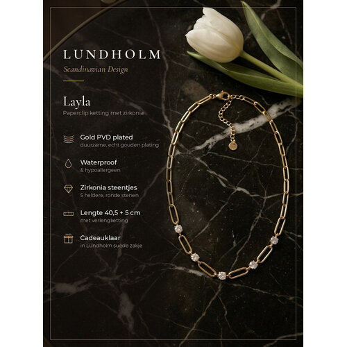Lundholm Layla – Paperclip Chain Necklace with Cubic Zirconia – Gold-Tone Lundholm Layla – Paperclip Chain Necklace with Cubic Zirconia – Gold-Tone
