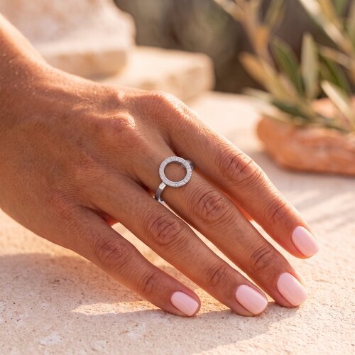 Lundholm Sloane – Adjustable Open Circle Ring with Rhinestones – Silver-Tone Lundholm Sloane – Adjustable Open Circle Ring with Rhinestones – Silver-Tone