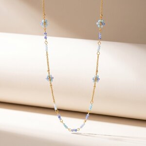 Lundholm Dahlia – Long Necklace with Beads and Flowers – Blue Lundholm Dahlia – Long Necklace with Beads and Flowers – Blue