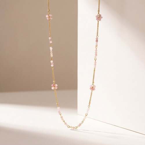 Lundholm Dahlia – Long Necklace with Beads and Flowers – Pink Lundholm Dahlia – Long Necklace with Beads and Flowers – Pink