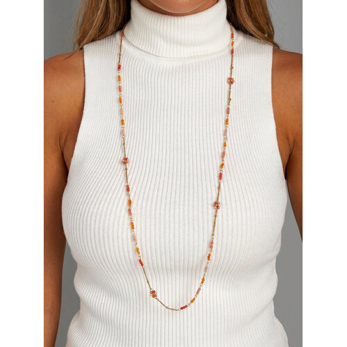 Lundholm Dahlia – Long Necklace with Beads and Flowers – Orange Lundholm Dahlia – Long Necklace with Beads and Flowers – Orange