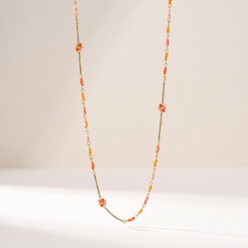 Lundholm Dahlia – Long Necklace with Beads and Flowers – Orange Lundholm Dahlia – Long Necklace with Beads and Flowers – Orange