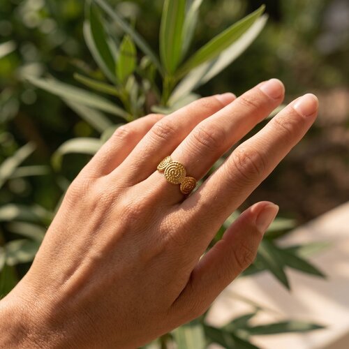 Lundholm Lou – Open Ring with Spiral Relief – Gold-Tone Lundholm Lou – Open Ring with Spiral Relief – Gold-Tone
