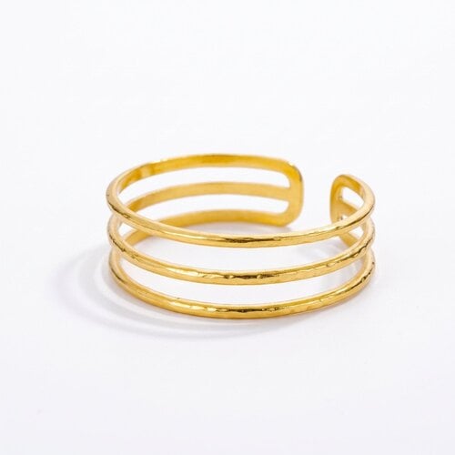 Lundholm Tindra – Open Bangle with Three Rows – Gold-Tone Lundholm Tindra – Open Bangle with Three Rows – Gold-Tone