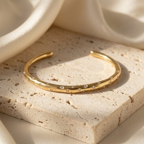 Lundholm Aster – Open Cuff Bangle with Cubic Zirconia – Gold-Tone Lundholm Aster – Open Cuff Bangle with Cubic Zirconia – Gold-Tone