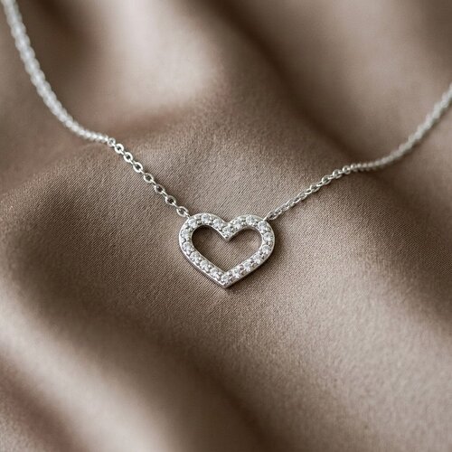 Lundholm Esme – Open Heart Necklace with Cubic Zirconia – Silver-Tone Lundholm Esme – Open Heart Necklace with Cubic Zirconia – Silver-Tone