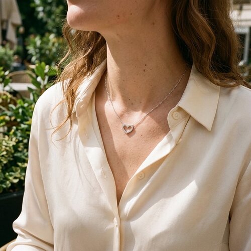 Lundholm Esme – Open Heart Necklace with Cubic Zirconia – Silver-Tone Lundholm Esme – Open Heart Necklace with Cubic Zirconia – Silver-Tone