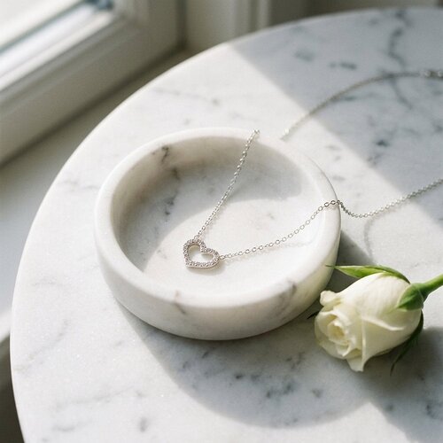 Lundholm Esme – Open Heart Necklace with Cubic Zirconia – Silver-Tone Lundholm Esme – Open Heart Necklace with Cubic Zirconia – Silver-Tone