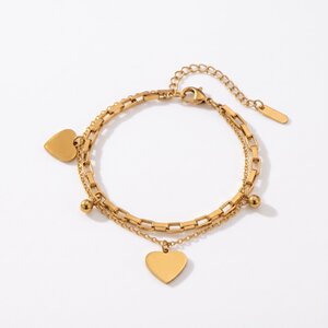 Lundholm Dolly – Double Bracelet with Heart Charms – Gold-Tone Lundholm Dolly – Double Bracelet with Heart Charms – Gold-Tone