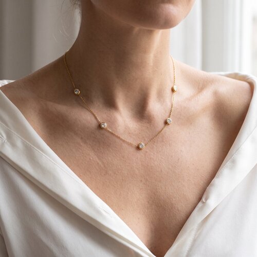 Lundholm Gigi – Necklace with White Cubic Zirconia Stones – Gold-Tone Lundholm Gigi – Necklace with White Cubic Zirconia Stones – Gold-Tone