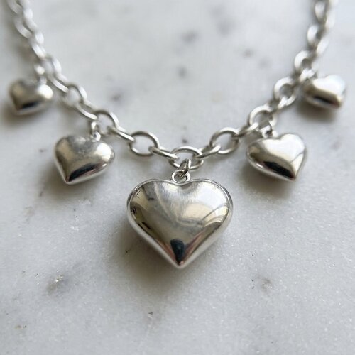 Lundholm Harriet – Link Chain with Puffy Hearts – Silver-Tone Lundholm Harriet – Link Chain with Puffy Hearts – Silver-Tone