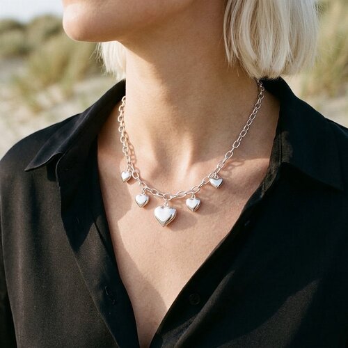 Lundholm Harriet – Link Chain with Puffy Hearts – Silver-Tone Lundholm Harriet – Link Chain with Puffy Hearts – Silver-Tone